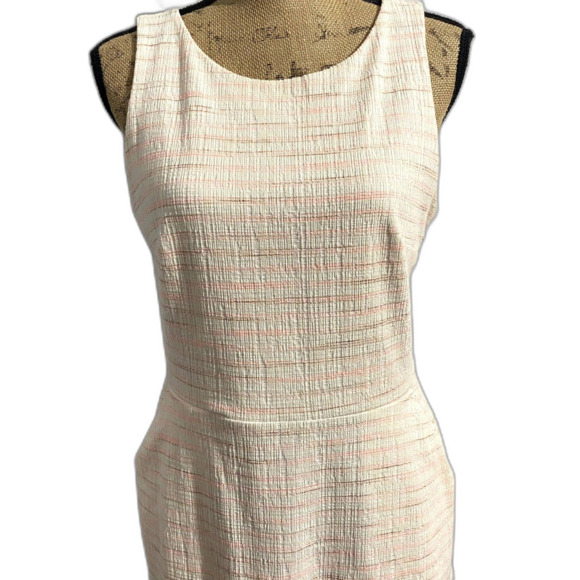 Loft White Pink Stripe Criss Cross Back Mini Dress Tweed Balletcore‎ Size 8 - Picture 4 of 11